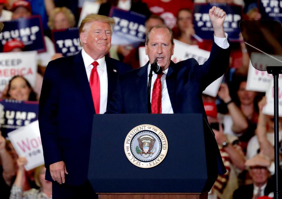 President Donald Trump rallies with Dan Bishop in North Carolina on Sept. 9, 2019.