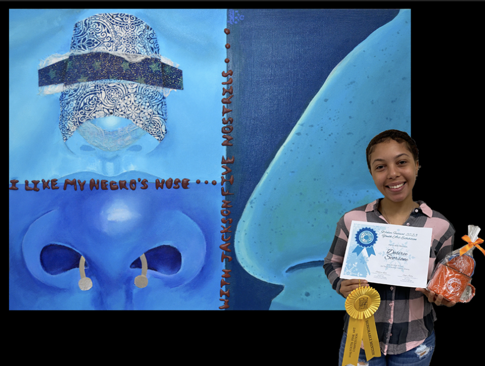 Desiree Scorsone won an Honorable Mention for "Blue Nose" at Winterfest Youth Art Exhibition, on display at City Hall through Feb. 13, 2024.