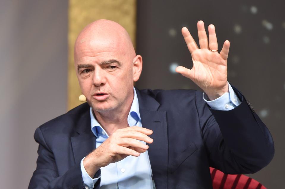 FIFA president Gianni Infantino hinted a salary cap could be coming to world soccer. (Photo by ATTILA KISBENEDEK/AFP via Getty Images)