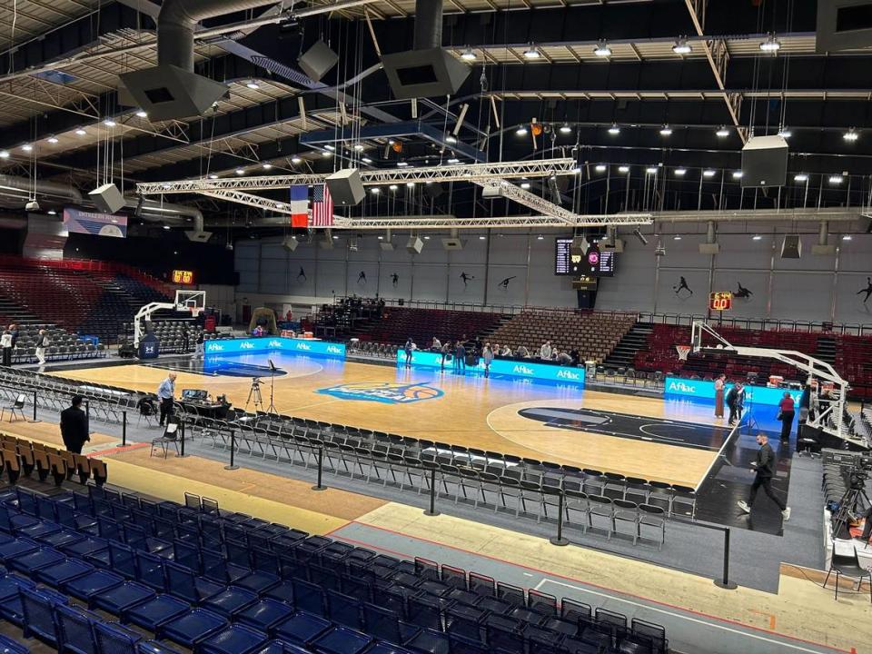 A look at Halle Georges Carpentier Arena in Paris, France on Monday before the USC-Notre Dame game.