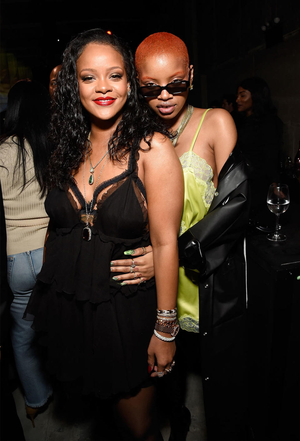 Rihanna and Slick Woods at the Savage x Fenty launch in Brooklyn, NY. (Photo: Getty)