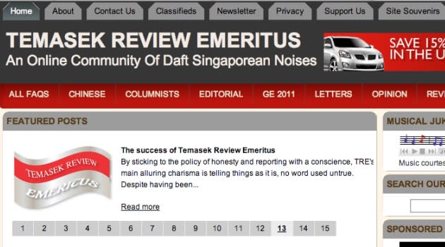 Socio-political website Temasek Review Emeritus says it will not be closing down in the near future. (Screencap of TRE website)