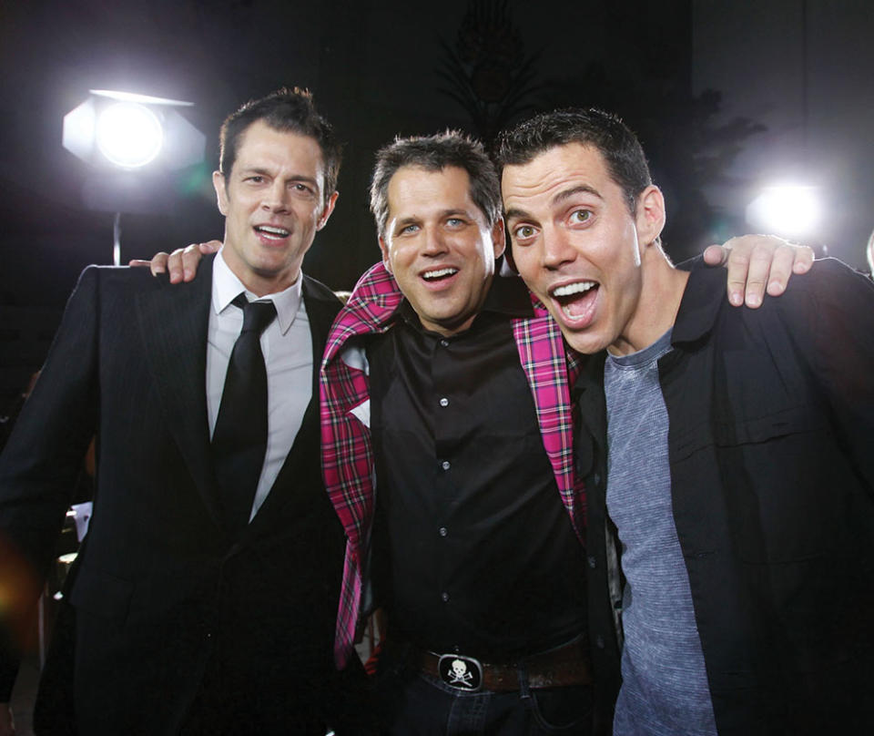 Johnny Knoxville (left), Jeff Tremaine and Steve-O at L.A.’s Jackass 3D premiere in 2010.