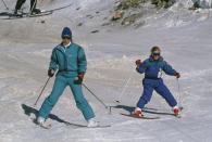 <p>Proving that royals can't stay away from the slopes, Princess Anne took her daughter, Zara Phillips, on a skiing holiday in the French alps in 1989. They stayed in Morzine, France for their New Year holiday. </p>