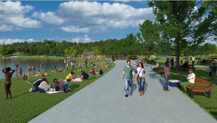 A rendering of what the overhauled Lake Sebago Beach area is expected to look like. The beach at Harriman State Park's largest lake has been shuttered since 2011. The project is expected to be completed in 2027.