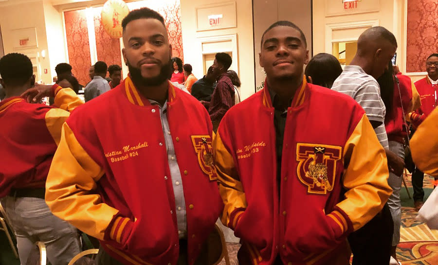 Christian Marshall (L) and Elgin Woodside (R) are baseball teammates at Tuskegee University. (Photo courtesy Christian Marshall)