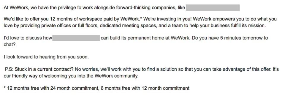 WeWork letter to rival