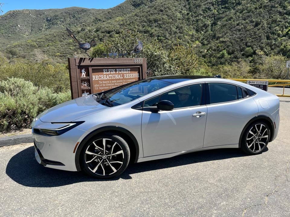The 2023 Toyota Prius Prime plug-in hybrid's stylish exterior is a departure from earlier models.