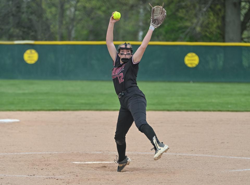 Wes-Del's Bailee West in the Delaware County softball championship at Wes-Del High School on Saturday, May 6, 2023.