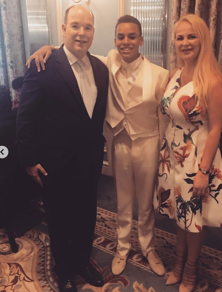 Alexandre Grimaldi-Coste, 15, is pictured alongside his father, Prince Albert and a family friend following his confirmation in London last year. Photo: Instagram/deliaantal