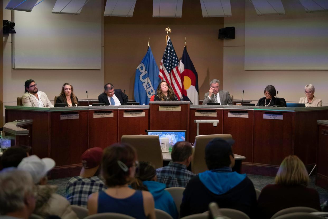 Pueblo City Councilors prepare for a meeting on Monday, Dec. 12, 2022.