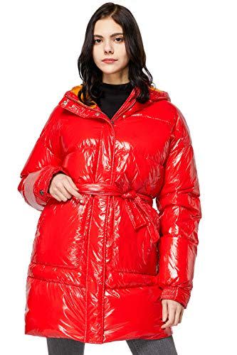 Warm Winter Belted Down Coat with Stand Collar