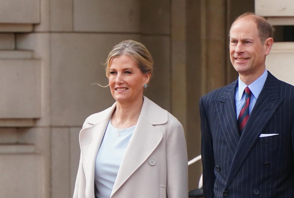 Sophie, Duchess of Edinburgh, Prince Edward, Duke of Edinburgh on behalf of King Charles III, attends the Changing of the Guard at Buckingham Palace 