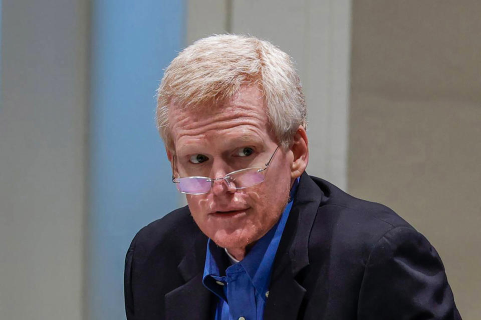 Alex Murdaugh sits in the Colleton County Courthouse in Walterboro, S.C., as his attorneys discuss motions in front of Judge Clifton Newman on Dec. 9, 2022. (Tracy Glantz / The State via Getty Images file)