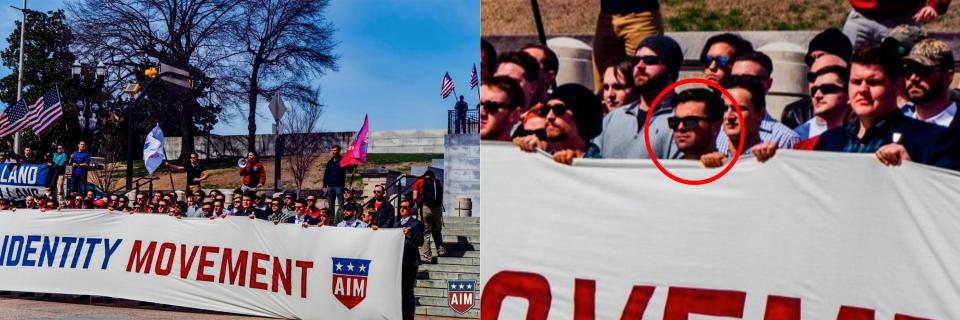 A photo from a gathering of the American Identity Movement, originally called Identity Evropa, posted to Twitter in March 2019. Laguardia, a Marine, can be seen in the photo. (Photo: )