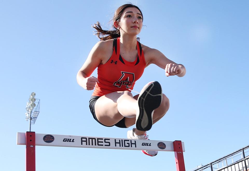 Angelica Attinger has the potential to be an elite female hurdler in 4A this season. She is also a strong sprinter who can fill in multiple relay spots for Ames girls track and field team in 2024.