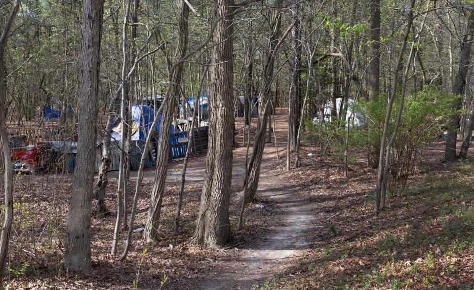 Homeless camp in Neptune behind the Shop Rite off Route 66. Neptune is trying to find alternative housing for most of them as neighbors in nearby neighborhoods have complained about the situation. 4/20/23