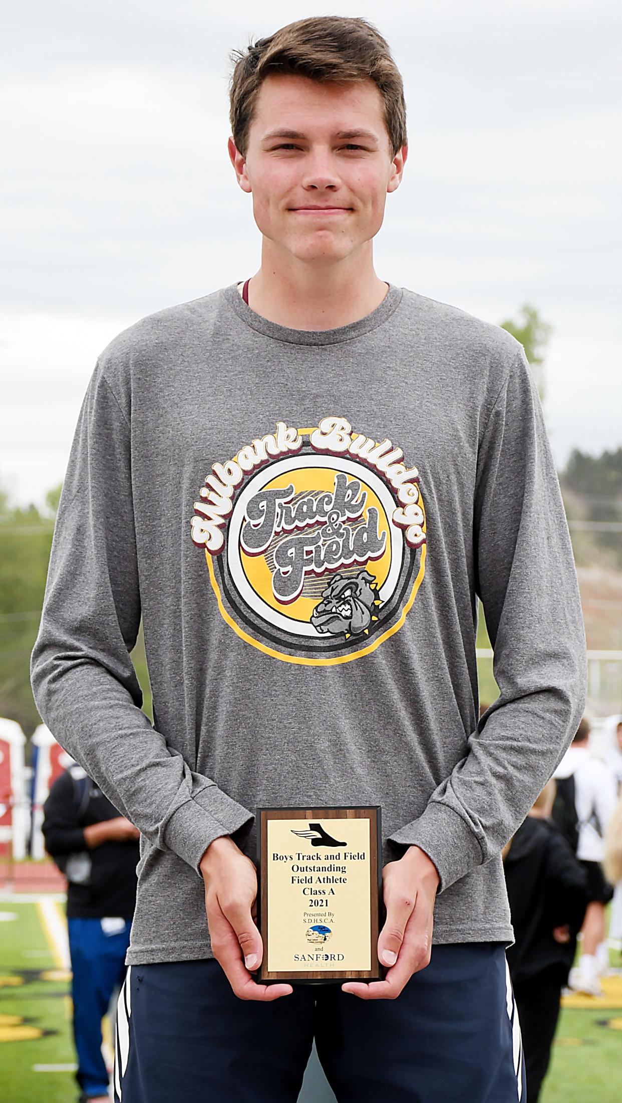 Milbank Area junior Bennett Schwenn earned the Class A boys' most valuable field athlete award in the 2021 state Class A track and field meet that concluded Saturday at Spearfish. He won the boys' long and triple jumps and also placed 4th in the 100-meter dash.