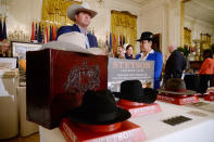 <p>U.S.-made products from all 50 states, including Stetson hats, are on display at the White House as part of a “Made in America” product showcase event in Washington, D.C. on July 17, 2017. (Olivier Douliery/AFP/Getty Images) </p>