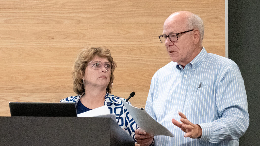 Advocates Dave Ranney and Sharon Sullivan argue that Sarah Gonzales McLinn deserves clemency during a presentation May 20, 2024, at the Lawrence Public Library.