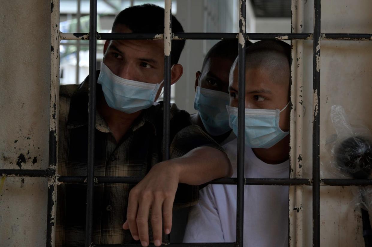 <span class="caption">Even before COVID-19, El Salvador's prisons were contagious disease hotspots. Here, MS-13 gang members with tuberculosis at Chalatenango prison, March 29, 2019.</span> <span class="attribution"><a class="link " href="https://www.gettyimages.com/detail/news-photo/members-of-the-ms-13-gang-infected-with-tuberculosis-are-news-photo/1137661013?adppopup=true" rel="nofollow noopener" target="_blank" data-ylk="slk:Marvin Recinos/AFP via Getty Images;elm:context_link;itc:0;sec:content-canvas">Marvin Recinos/AFP via Getty Images</a></span>