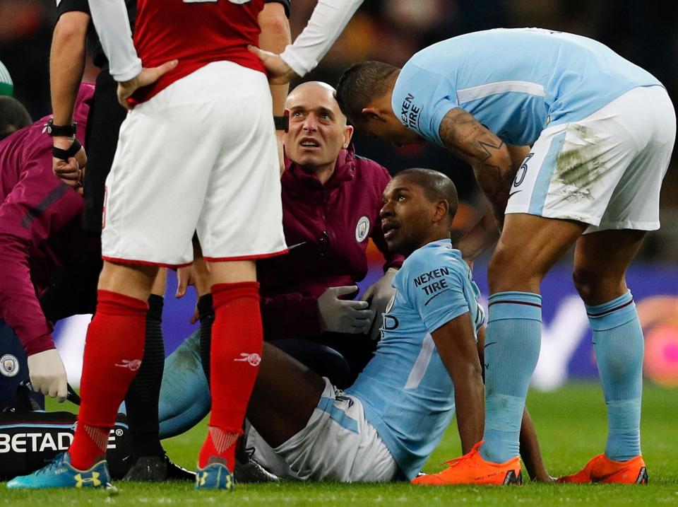 Fernandinho came off in the second half at Wembley: AFP/Getty Images