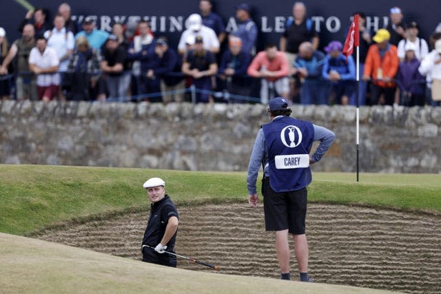Ireland’s David Carey in the bunker on the 17th