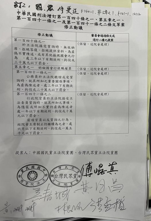 快新聞／有圖有真相！賴瑞隆秀連署書　黃國昌親簽「藐視國會處3年以下徒刑」