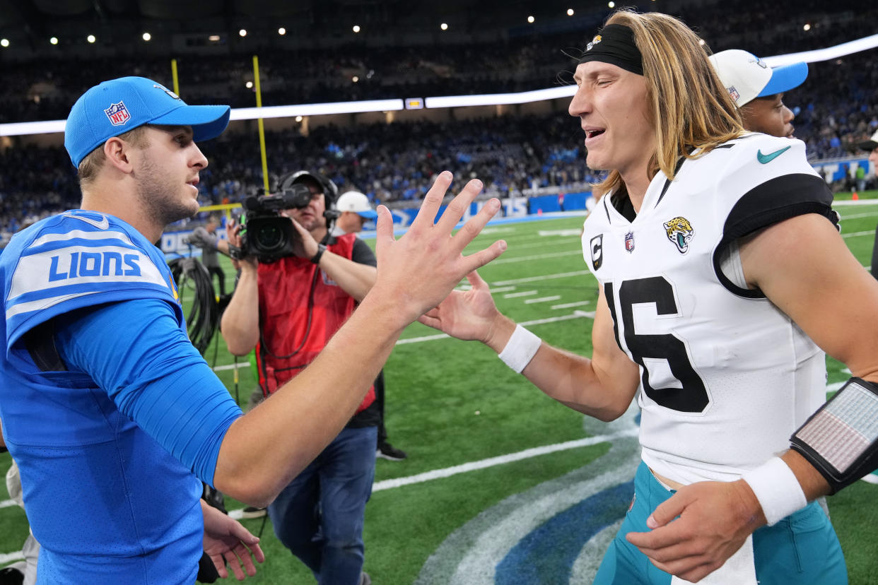 Jared Goff and Trevor Lawrence are leading the Lions and Jaguars to NFL prominence. (Photo by Nic Antaya/Getty Images)