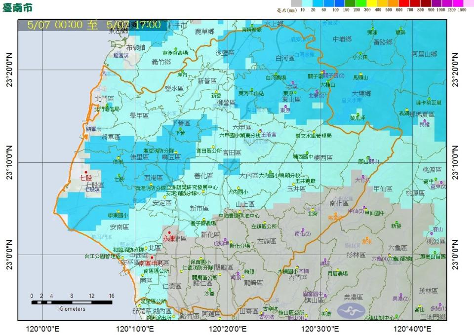 台南市雨量累積圖。取自中央氣象局