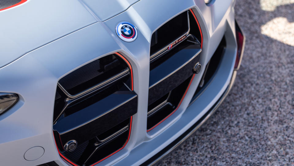 A close-up of the front end of a 2023 BMW M4 CSL.