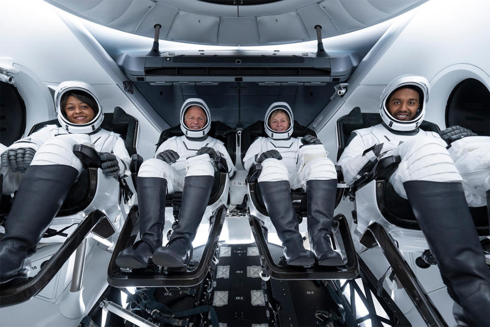 The Ax-2 crew strapped into their SpaceX Crew Dragon capsule Friday for a dress-rehearsal countdown. / Credit: SpaceX
