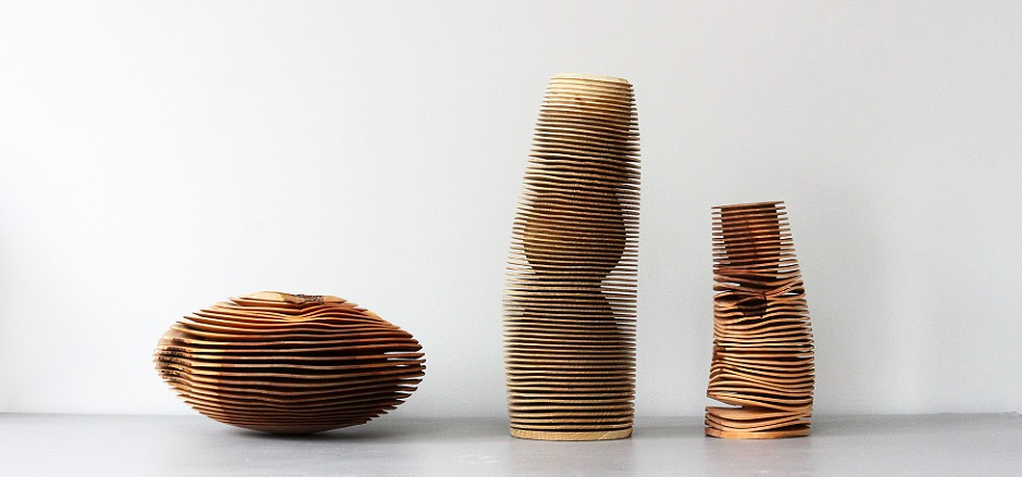 Wooden vessels by Christoph Finkel have a dizzying appearance.