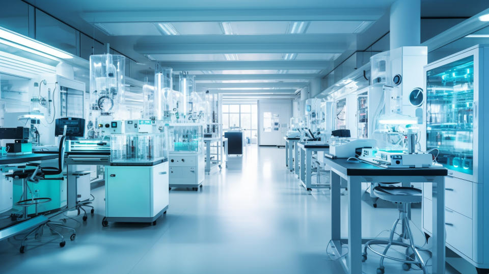 A medical laboratory surrounded by advanced equipment, symbolizing the company's cutting-edge innovation in healthcare.