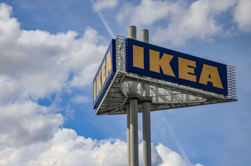A company logo stands in front of the Ikea store in Cologne Godorf. German trade union Verdi has called on workers at furniture maker IKEA and the wholesaler Metro to strike on 26 April as part of a long-running wage dispute in the retail sector. Oliver Berg/dpa