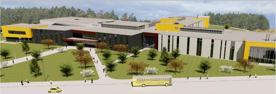 A rendering of  the new Southeast Polk Middle School building, which is expected to be completed by summer 2024.