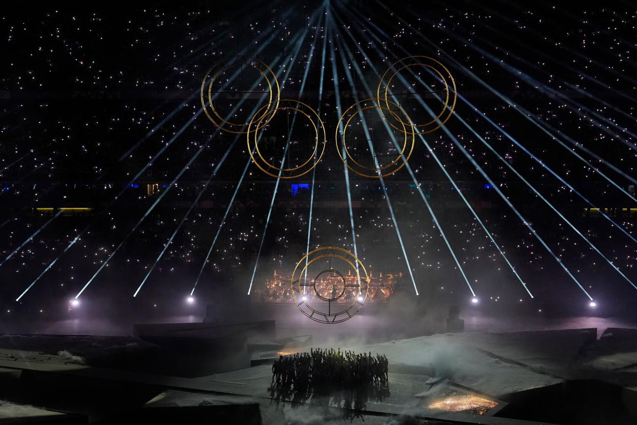 Artists perform during the 2024 Summer Olympics closing ceremony at the Stade de France, Sunday, Aug. 11, 2024, in Saint-Denis, France. (AP Photo/David Goldman)