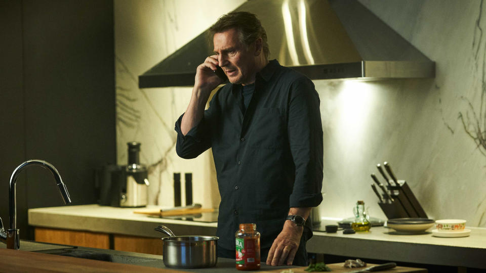 Liam Neeson continues to show affection for action and dramatic phone calls in 'Blacklight'. (Ben King/Sky UK)