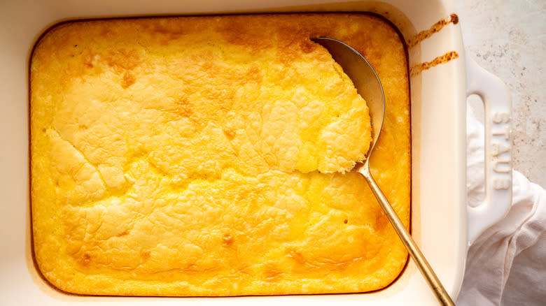 Southern spoonbread in baking dish