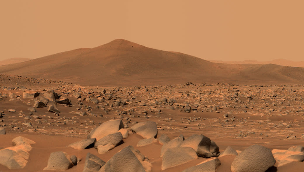  NASA's Perseverance Mars rover used its dual-camera Mastcam-Z imager to capture this image of "Santa Cruz," a hill within Jezero Crater, on April 29, 2021. 