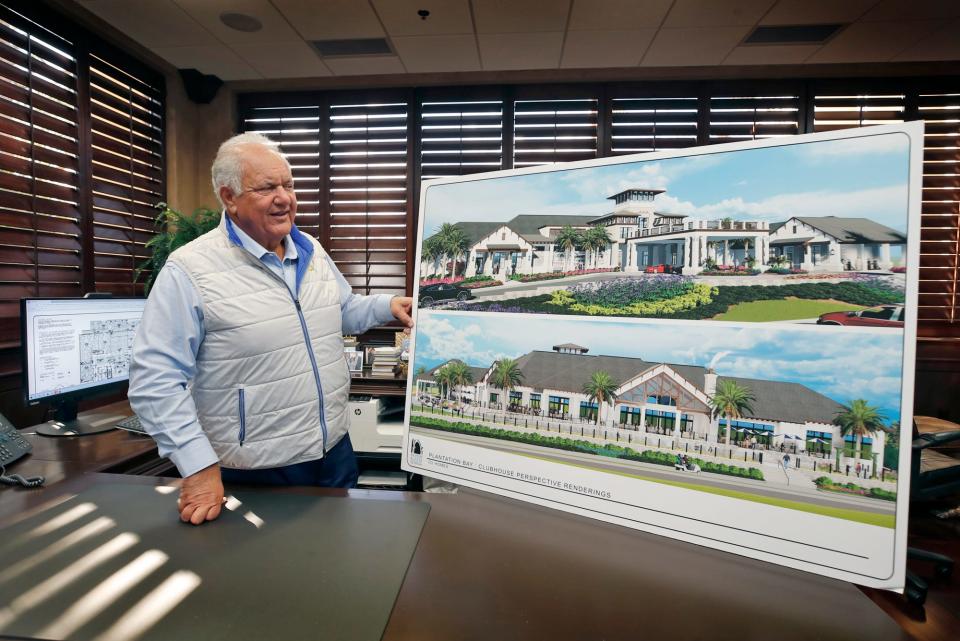 ICI Homes Chairman and CEO Mori Hosseini, pictured on Jan. 4, 2022, shows off a rendering of a planned new clubhouse for his Plantation Bay development which straddles both north Volusia County and south Flagler County.