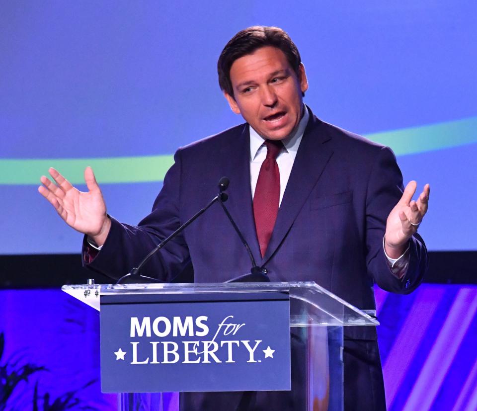 Florida Gov. Ron DeSantis speaks at the Moms for Liberty National Summit in Tampa on July 15, 2022, Florida.