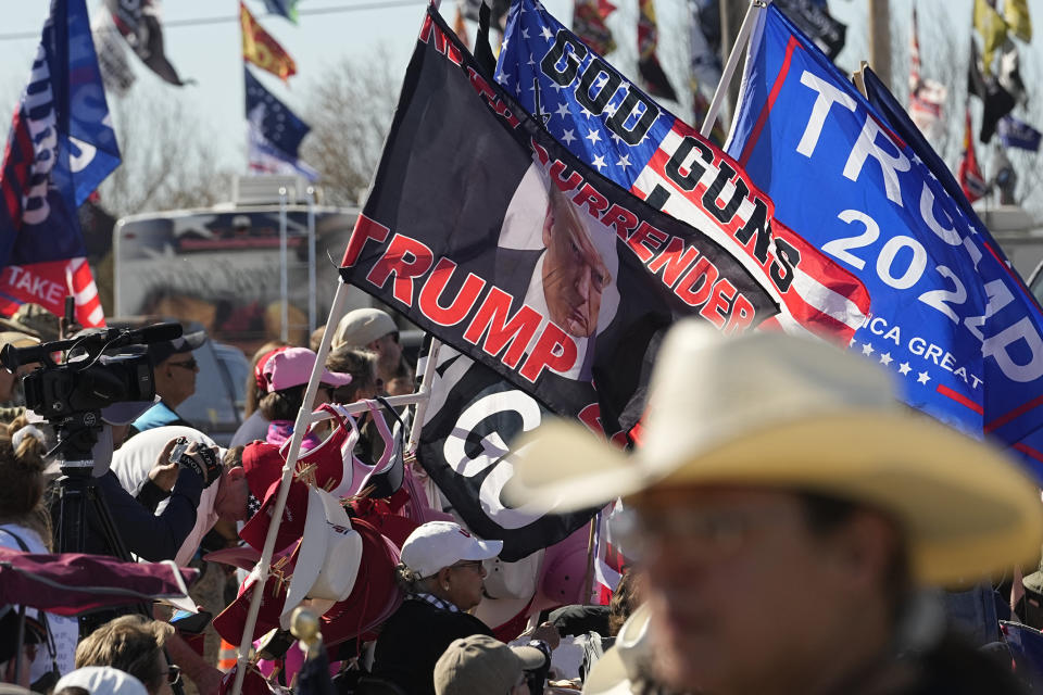 Participants take part in a "Take Our Border Back" rally, Saturday, Feb. 3, 2024, in Quemado, Texas. (AP Photo/Eric Gay)