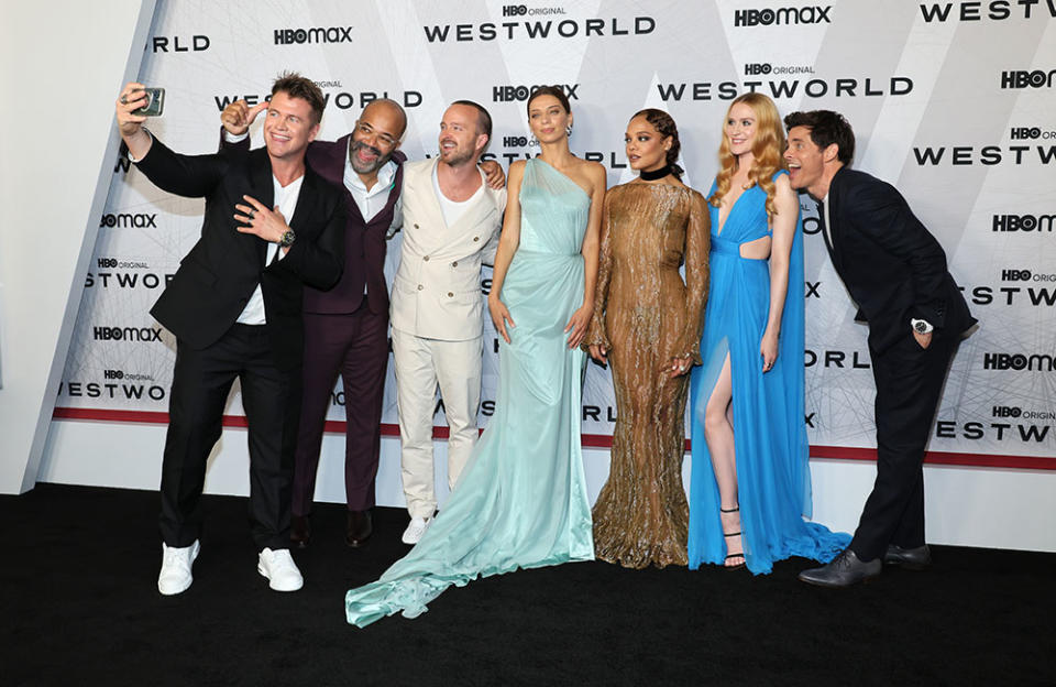 Luke Hemsworth, Jeffrey Wright, Aaron Paul, Angela Sarafyan, Tessa Thompson, Evan Rachel Wood and James Marsden - Credit: Dia Dipasupil/FilmMagic