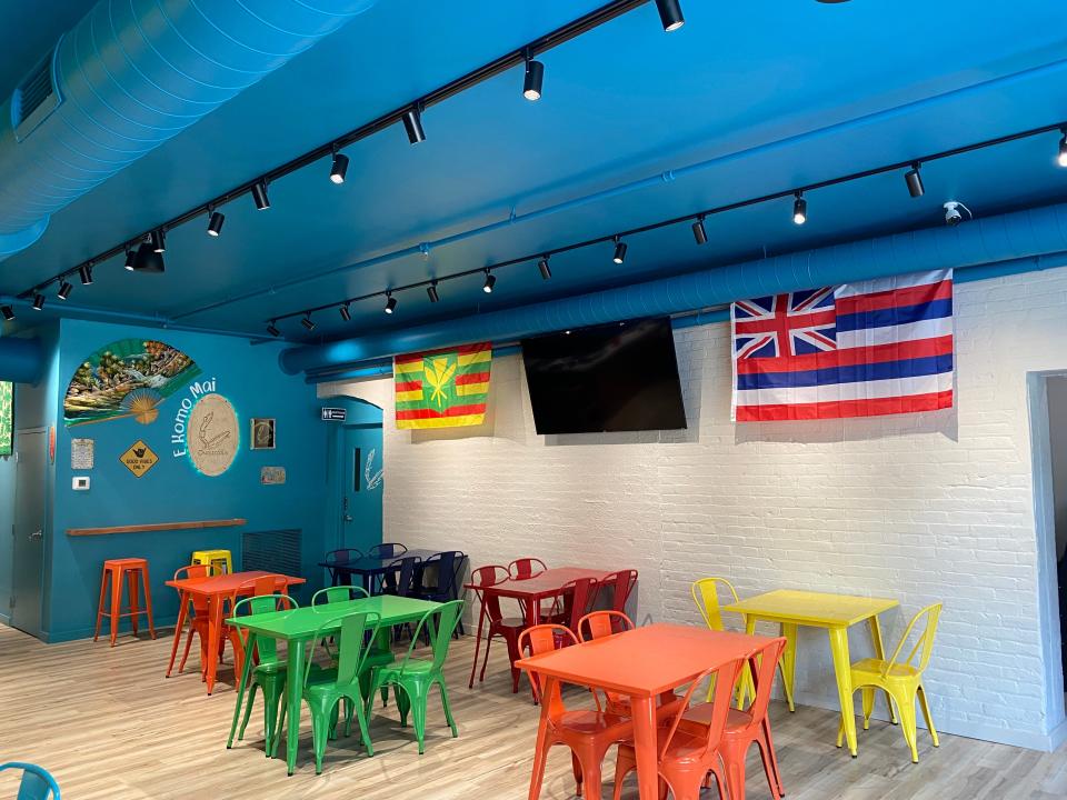 The dining room at Onolicious, a new Hawaiian-themed restaurant on Court Street Plaza, Downtown.