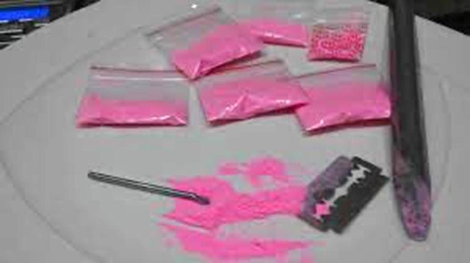 Photos from Jones’ complaint show what is alleged to be “pink cocaine” — a synthetic drug that can contain cocaine as well as MDMA or opioids.