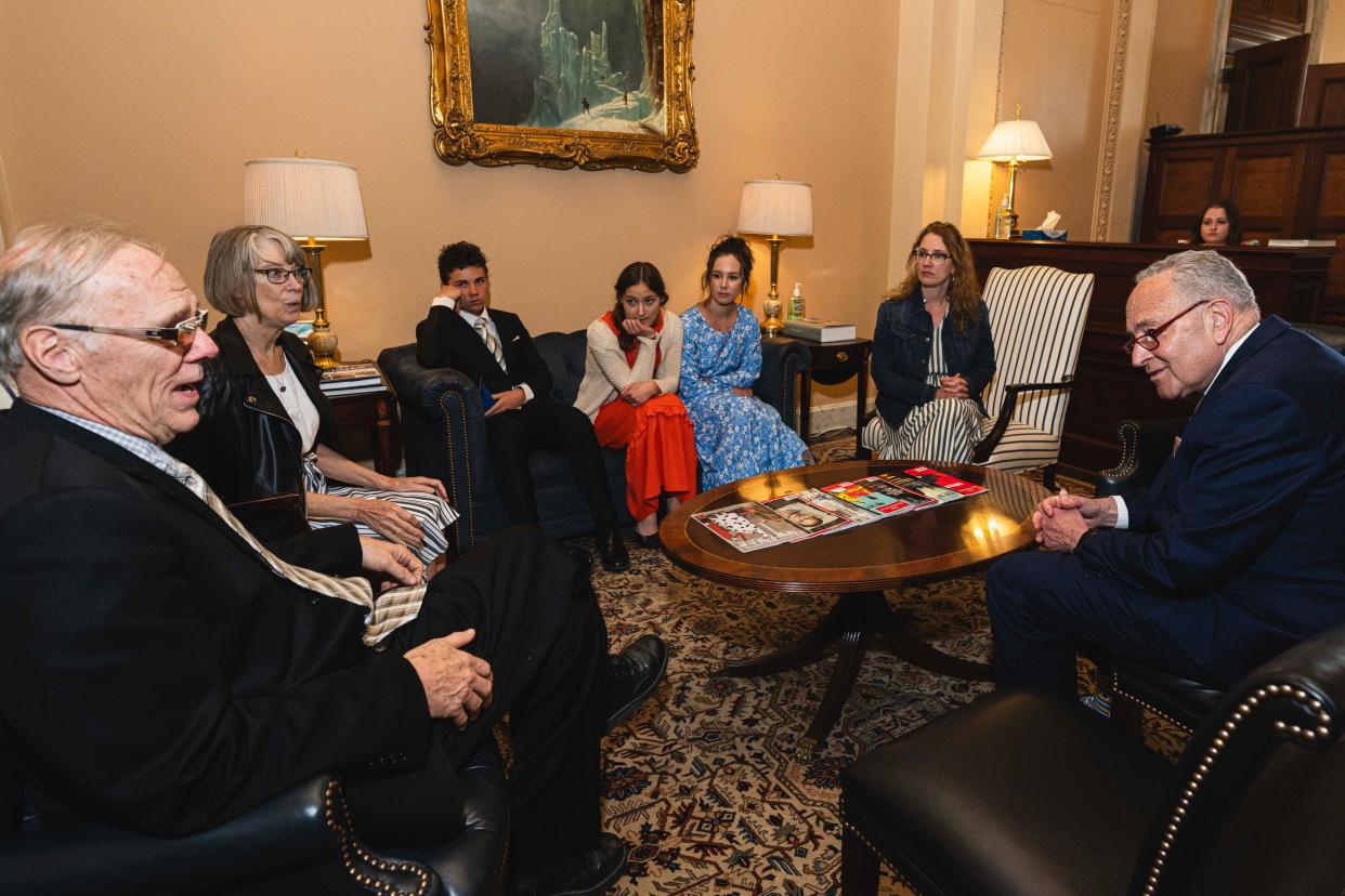U.S. Senate Majority Leader Chuck Schumer (D-NY) meets with the family of Dansville, N.Y. man Ryan Corbett, who has been detained by the Taliban in Afghanistan since Aug. 10, 2022.