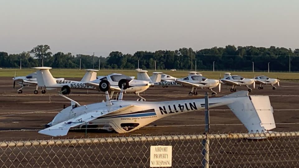 One of the overturned planes at an airport in Millington, Tennessee. - Millington Fire Department