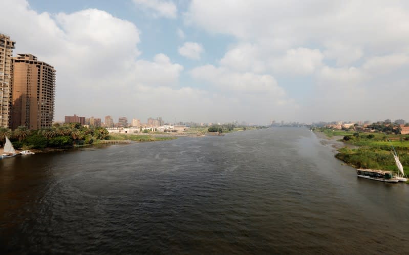 A general view shows the River Nile with houses and farmland in Cairo