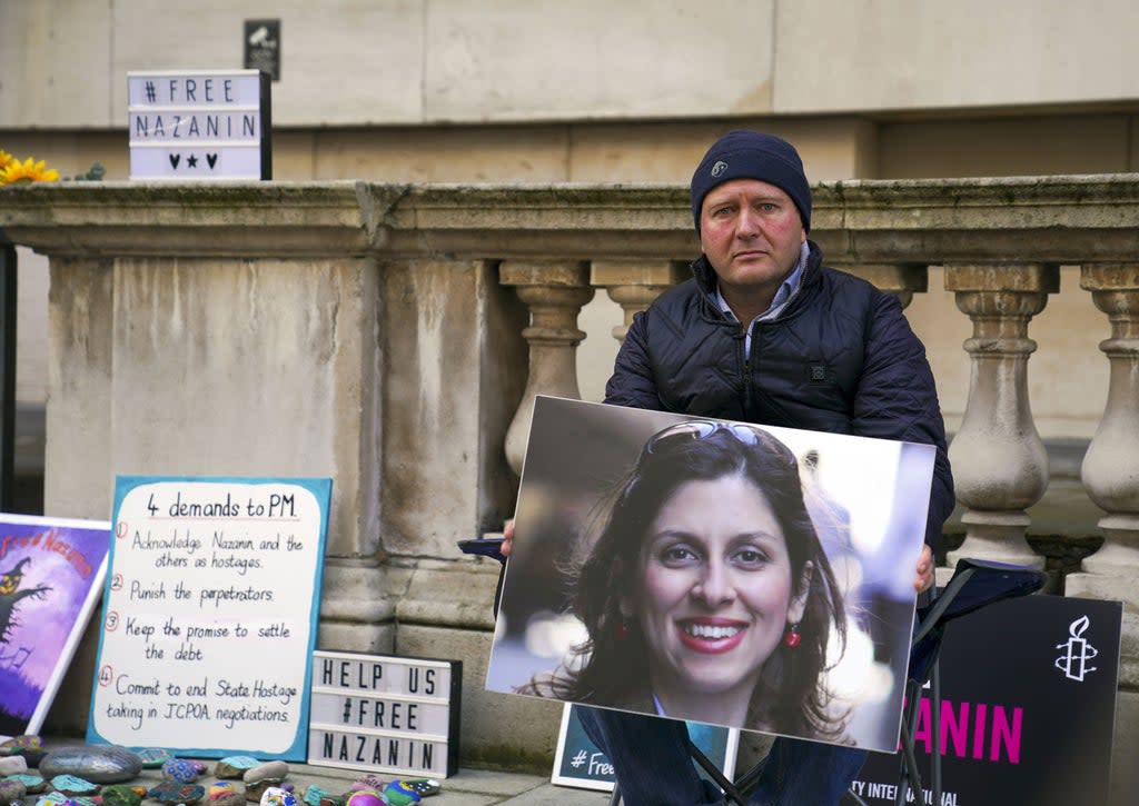 Richard Ratcliffe outside the Foreign Office in London. The husband of Nazanin Zaghari-Ratcliffe has gone on hunger strike for the second time in two years (PA) (PA Wire)